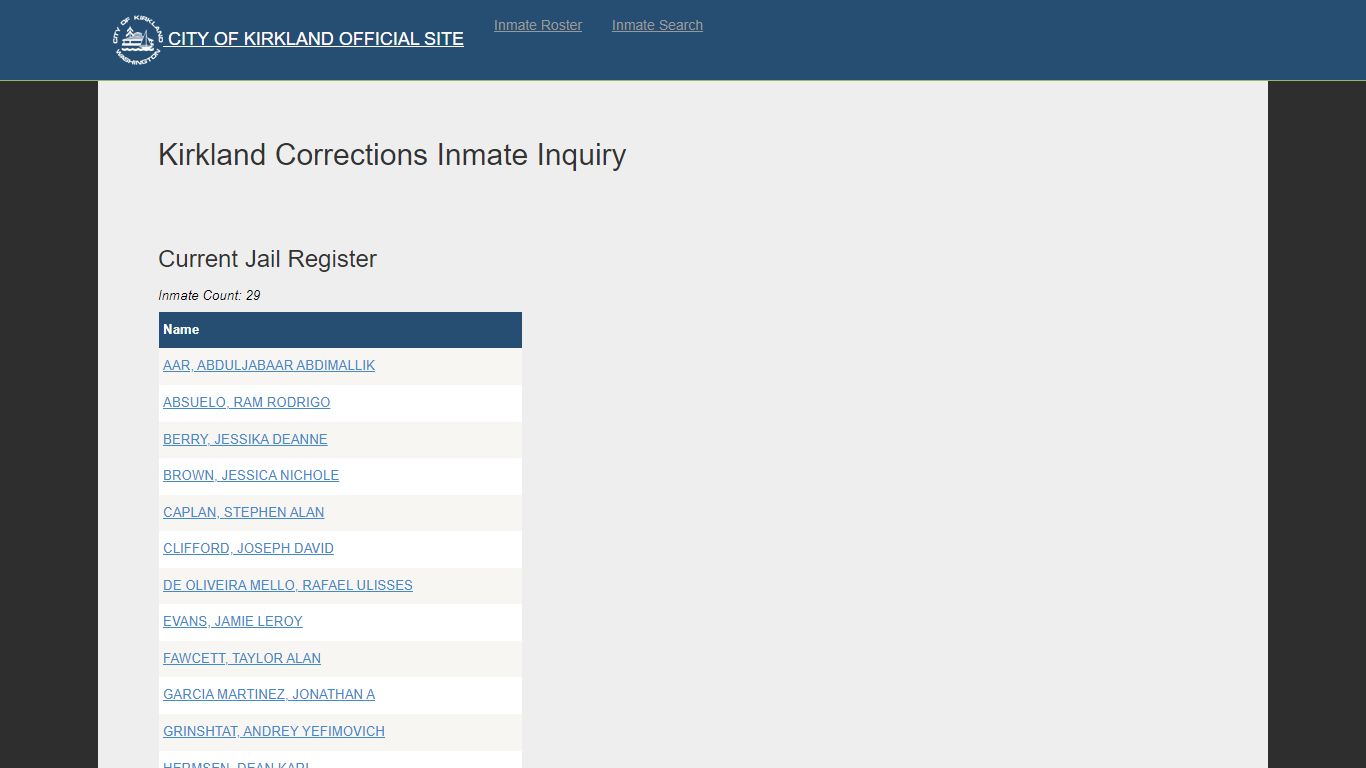Kirkland Corrections Inmate Inquiry - NORCOM